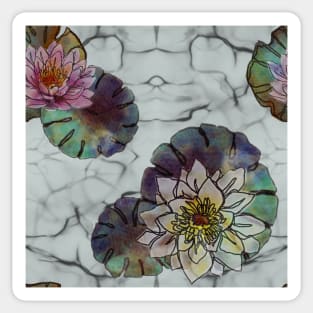 Lotus flowers White Marble Sticker